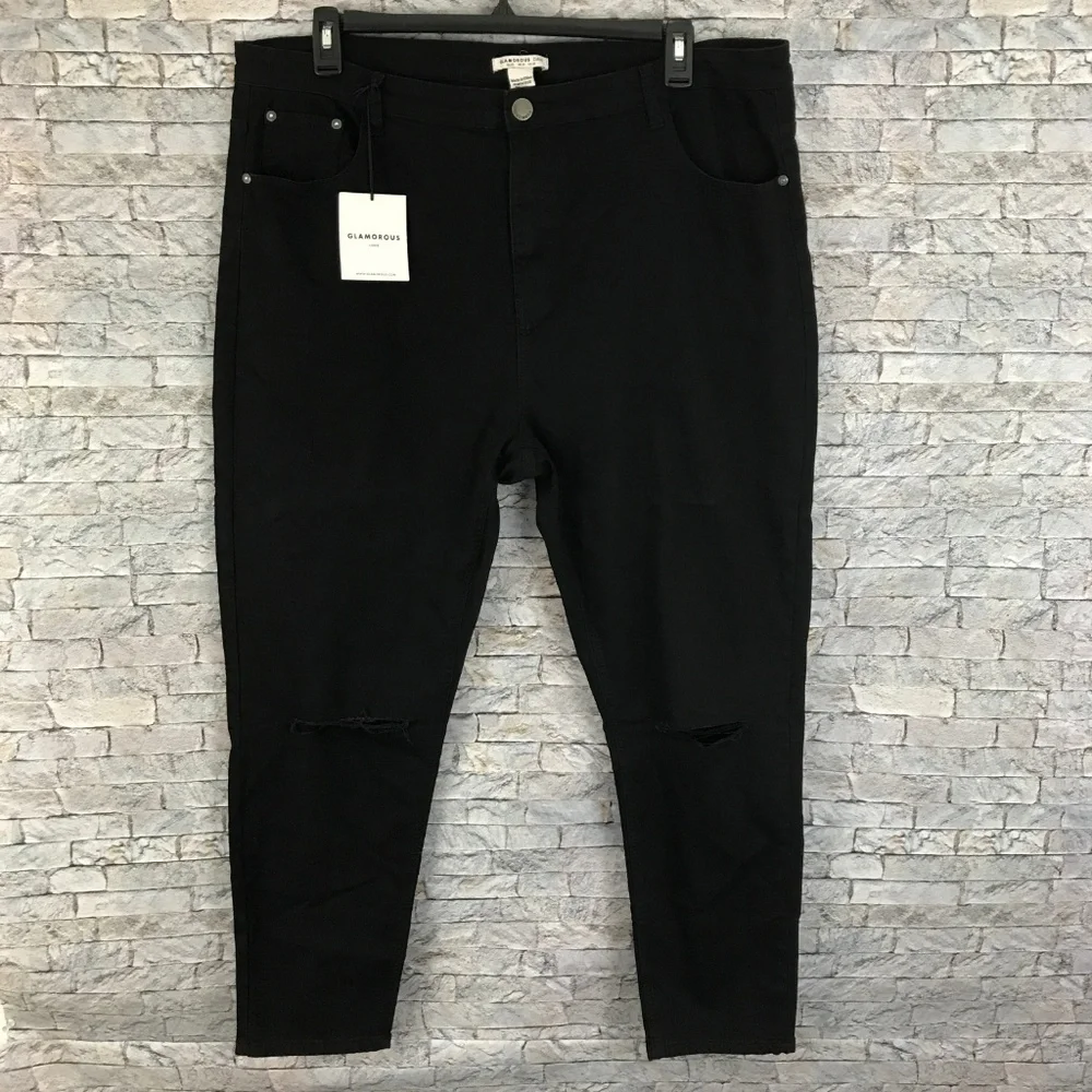 Glamorous Curve Black Distressed‎ Skinny Je…